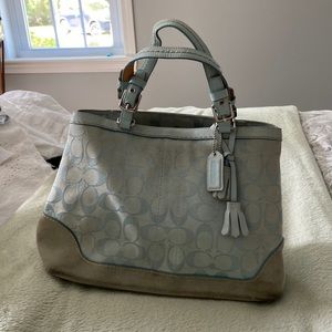 Teal Vintage Coach Bag. Free faux Louis Vuitton wallet with purchase.